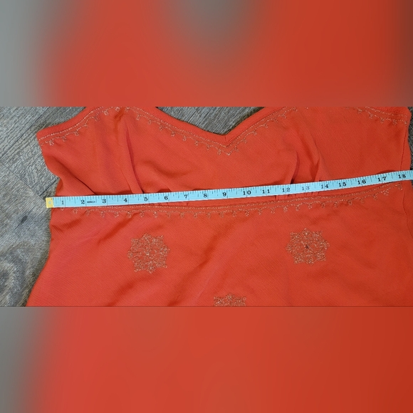 Vintage Y2K Asymetric Empire Tank Women's 12 Orange & Gold Boho New York & Co. - Picture 10 of 11